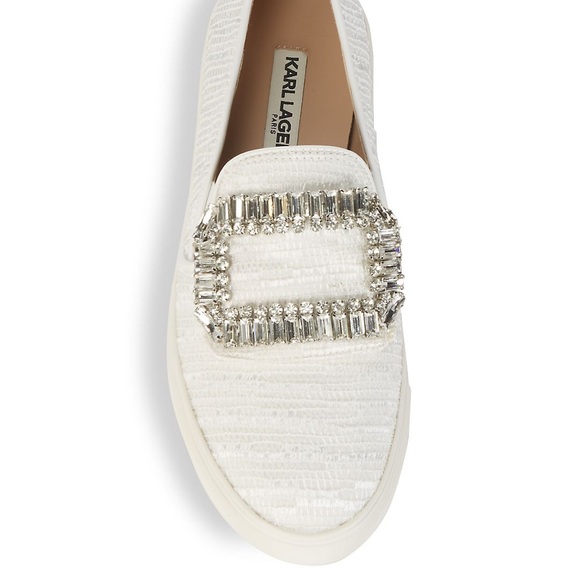 karl lagerfeld exclusive leather flatform trainers in white croc